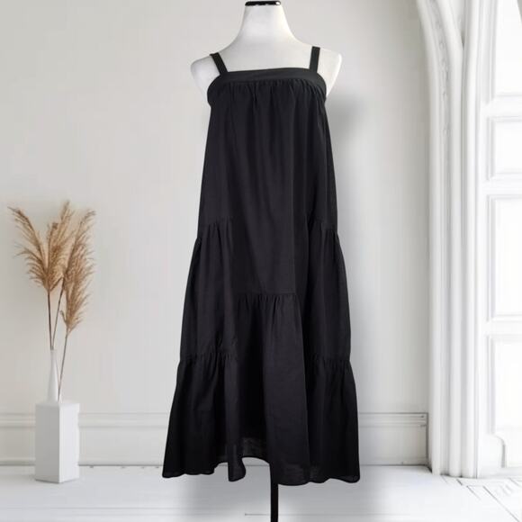Jenni Kayne Dresses & Skirts - Jenni Kayne Black Cotton Linen Tiered Midi Dress XS Minimalist Coastal
